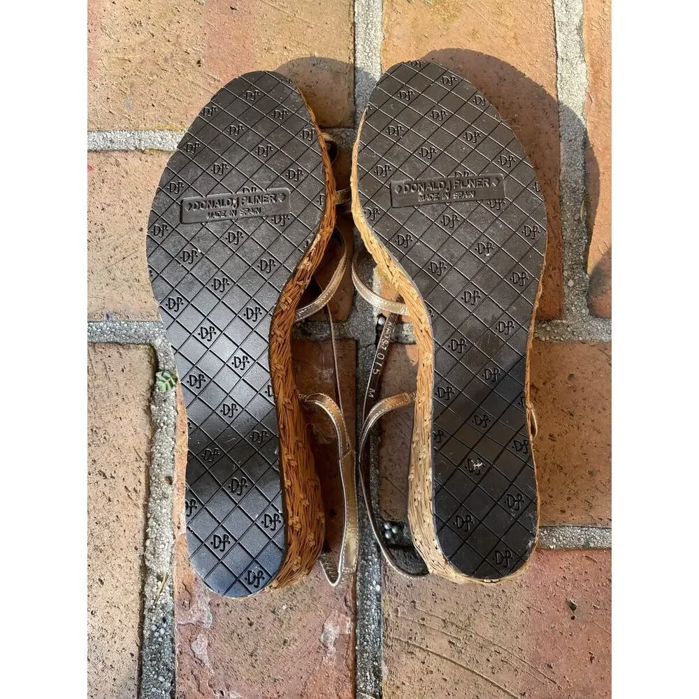 Donald J Pliner Bronze Metallic Woven Wedge Slingback Sandals Sz 8.5